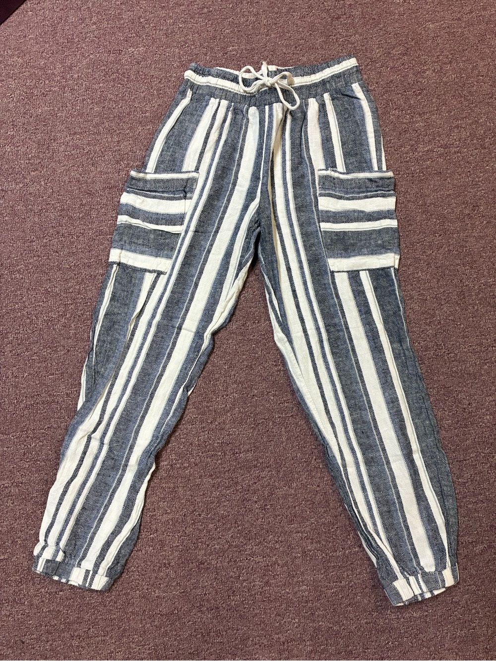 Indigo Rein Navy & White Striped Drawstring Cargo Joggers